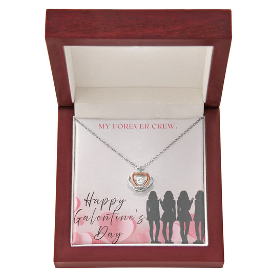 Galentine's Day Gift | Forever My Crew Message Card | Crown Pendant Necklace