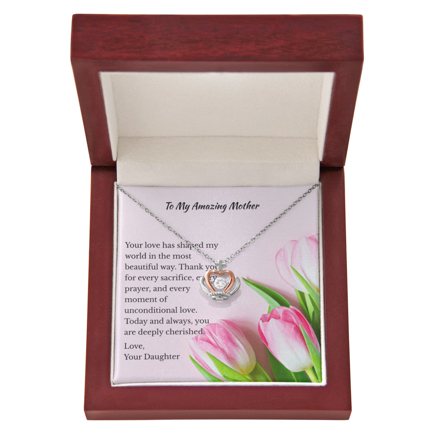 Any Occasion Daughter to Mother Gift | You are truly cherished | Crown Pendant Necklace