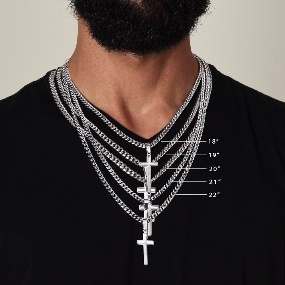 Happy Birthday Gift  | Cuban Link Chain with Artisan Cross | Card Message Jewelry Box