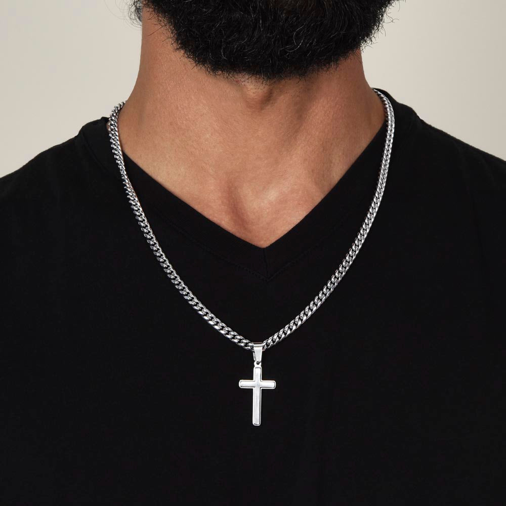 Happy Birthday Gift  | Cuban Link Chain with Artisan Cross | Card Message Jewelry Box
