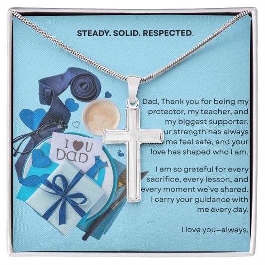 Gift for Dad Steel Cross Necklace | Father's Day Birthday Just Because | Solid Steady Respected
