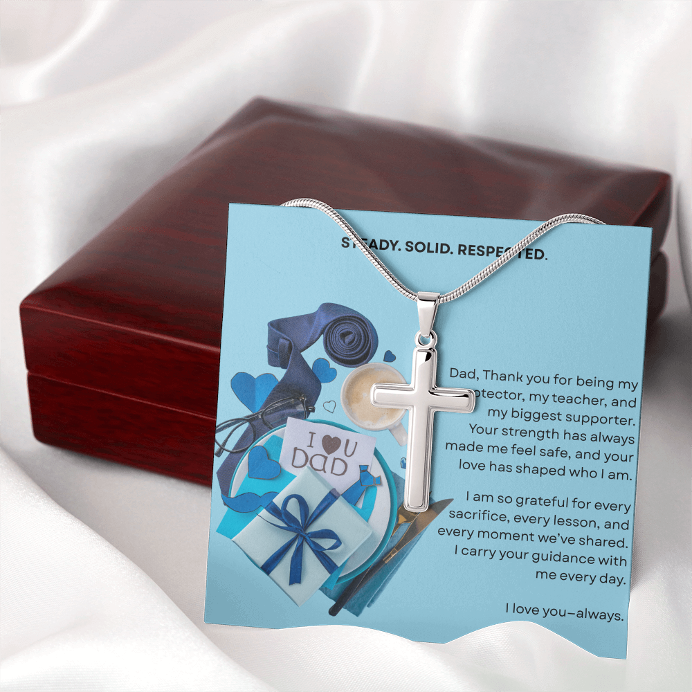 Gift for Dad Steel Cross Necklace | Father's Day Birthday Just Because | Solid Steady Respected