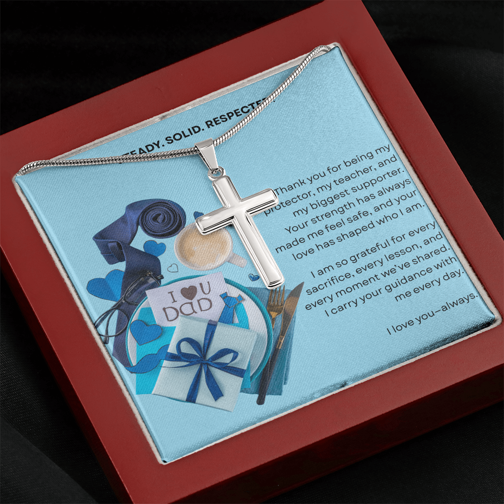 Gift for Dad Steel Cross Necklace | Father's Day Birthday Just Because | Solid Steady Respected