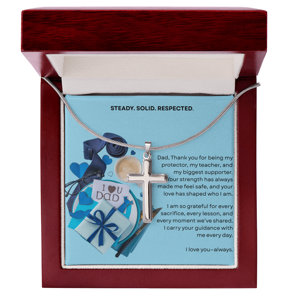 Gift for Dad Steel Cross Necklace | Father's Day Birthday Just Because | Solid Steady Respected