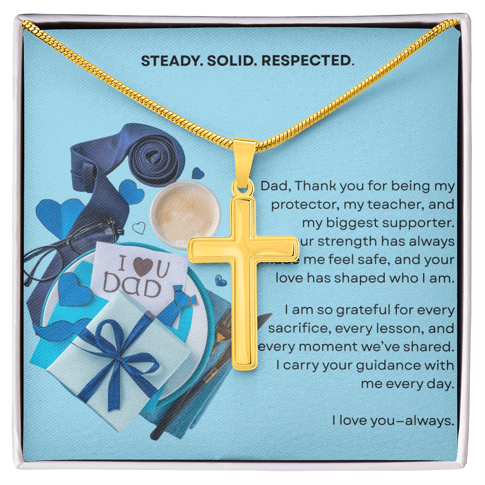 Gift for Dad Steel Cross Necklace | Father's Day Birthday Just Because | Solid Steady Respected