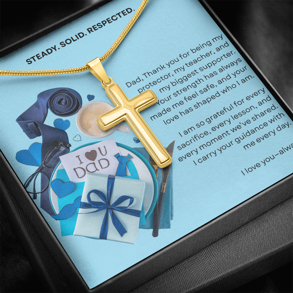 Gift for Dad Steel Cross Necklace | Father's Day Birthday Just Because | Solid Steady Respected