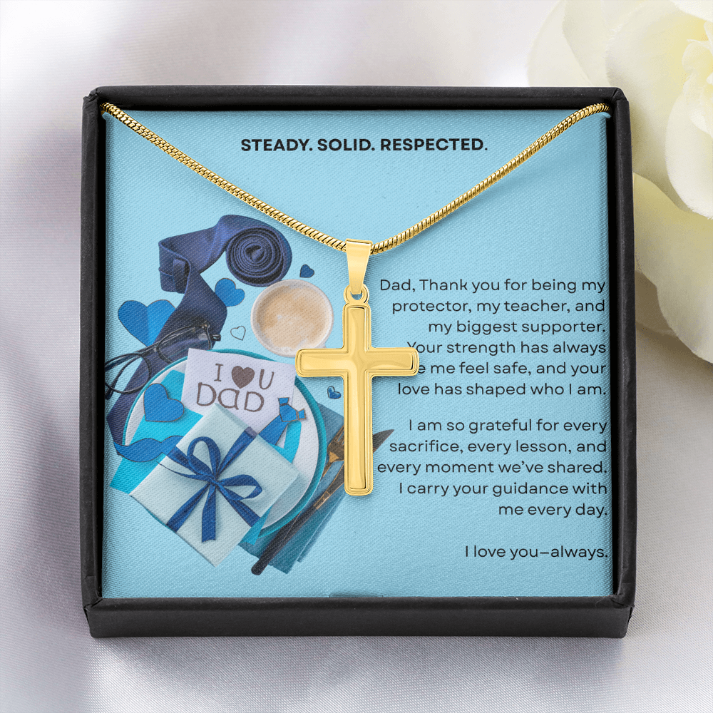 Gift for Dad Steel Cross Necklace | Father's Day Birthday Just Because | Solid Steady Respected