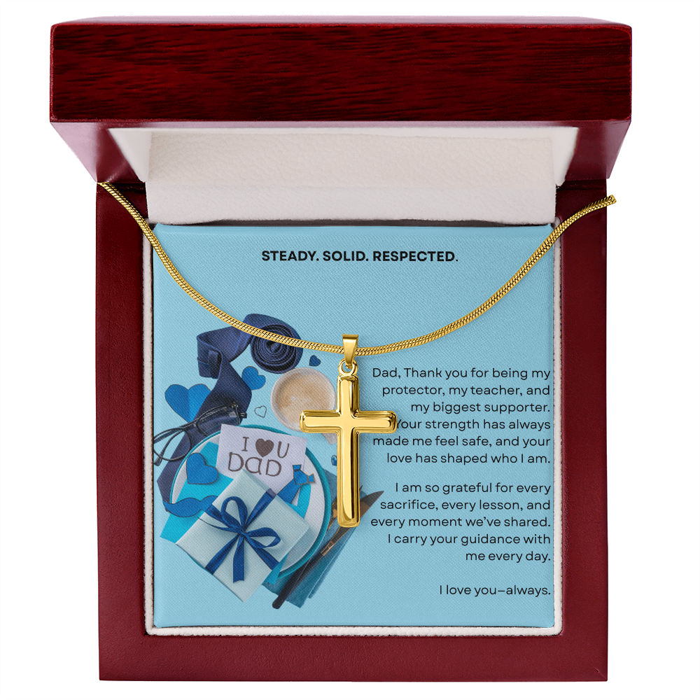 Gift for Dad Steel Cross Necklace | Father's Day Birthday Just Because | Solid Steady Respected