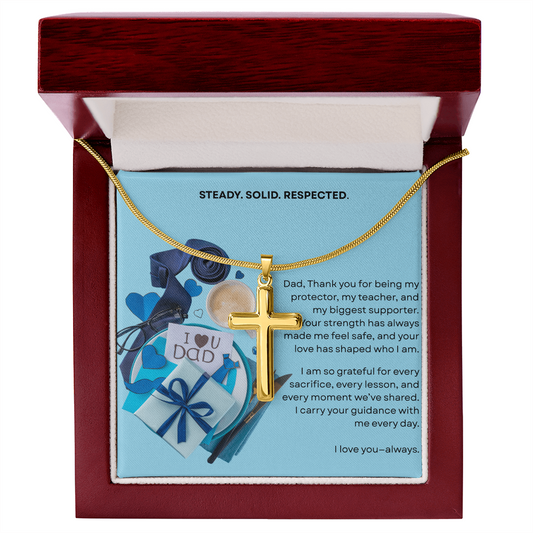 Gift for Dad Steel Cross Necklace | Father's Day Birthday Just Because | Solid Steady Respected