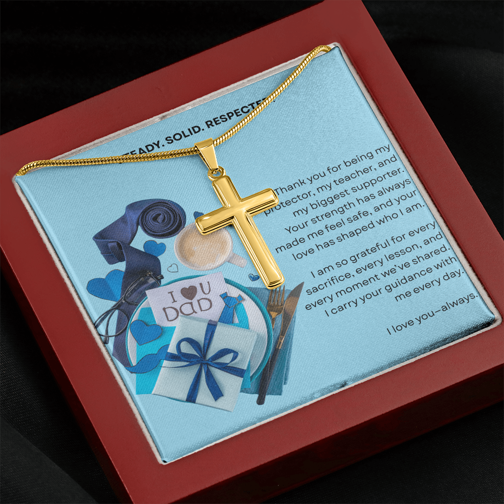 Gift for Dad Steel Cross Necklace | Father's Day Birthday Just Because | Solid Steady Respected