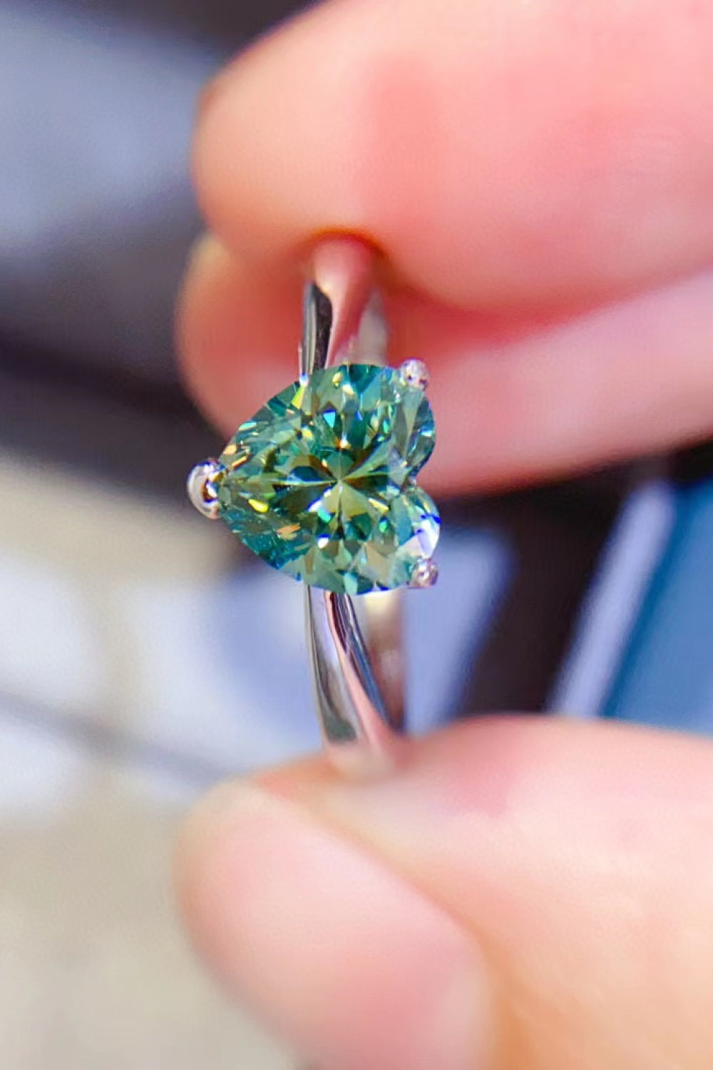 Chartreuse Moissanite Heart Ring 925 in Sterling Silver Platinum Plating