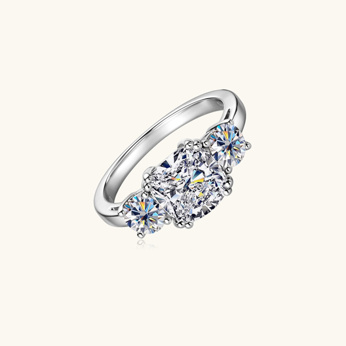 Timeless Trio Moissanite Ring Platinum Plated 925 Sterling Silver Ring