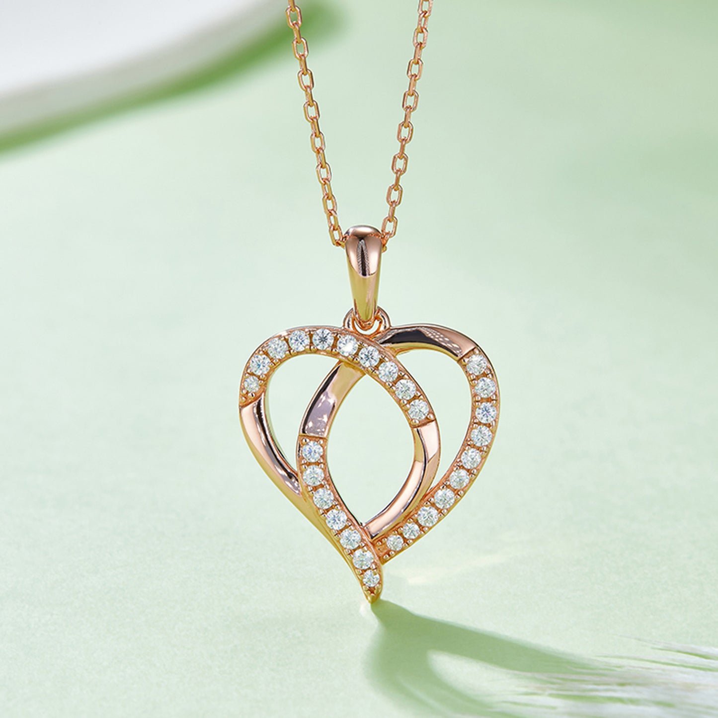 Interlocking Heart Pendant Moissanite Necklace