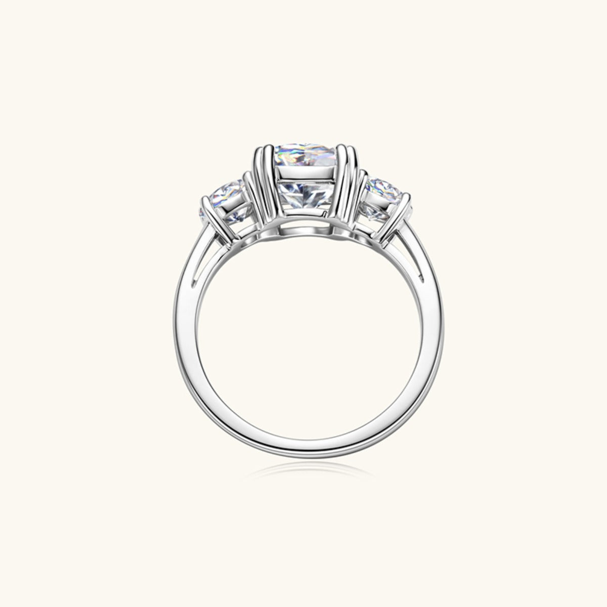 Timeless Trio Moissanite Ring Platinum Plated 925 Sterling Silver Ring