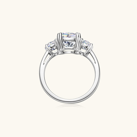 Timeless Trio Moissanite Ring Platinum Plated 925 Sterling Silver Ring