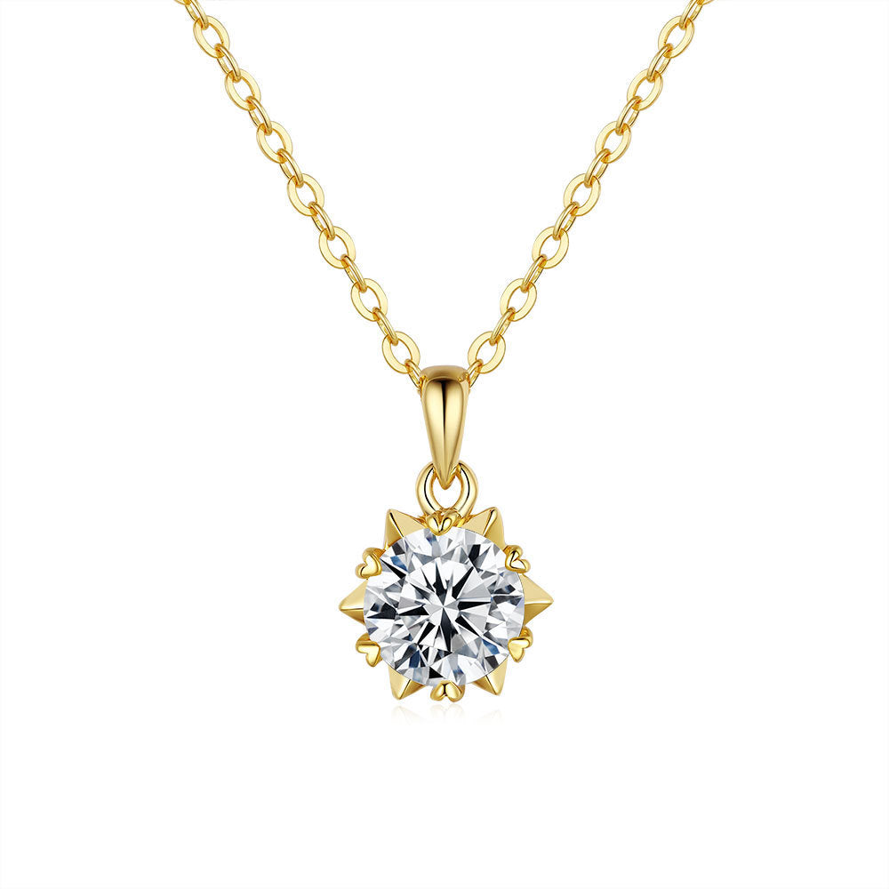 Classic Round Cut Pendant Necklace 925S 1K Moissanite