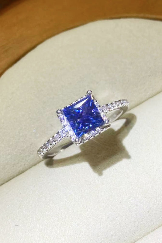 Evening Blue Moissanite 1K Platinum Plated Ring