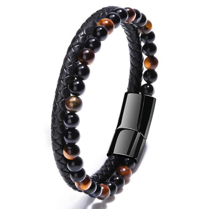 Leather & Lava Natural Stone Men's Bracelet