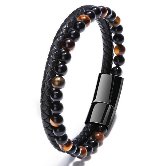 Leather & Lava Natural Stone Men's Bracelet