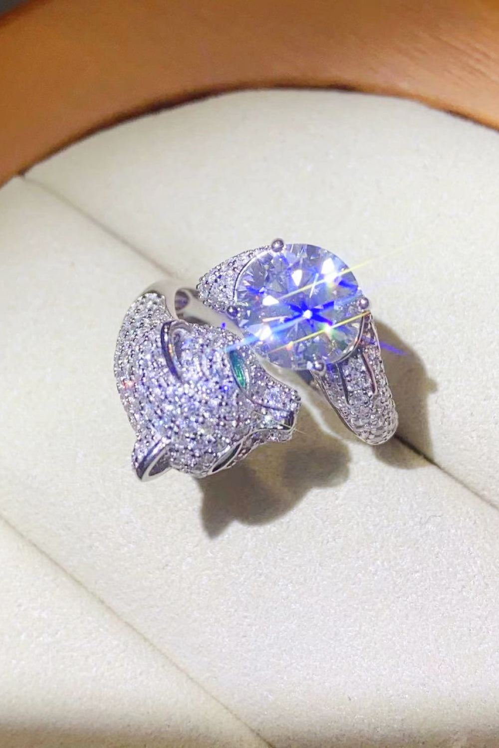 Lioness 2 Carat Red or White Moissanite Ring