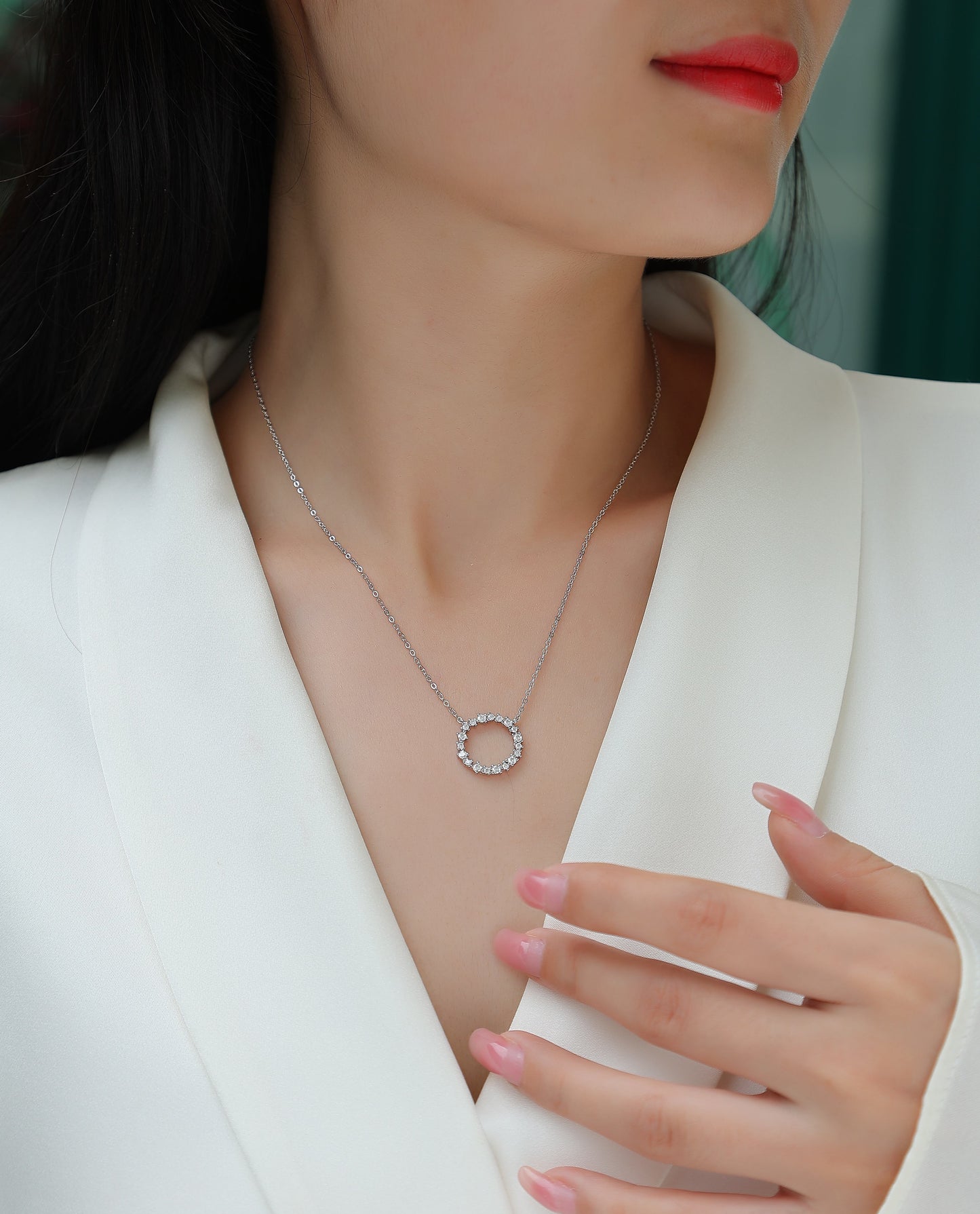 Lyrical Halo Moissanite Pendant Necklace