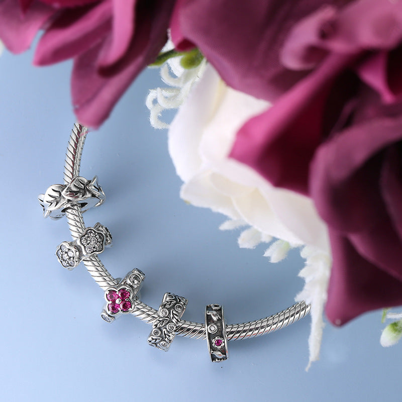 925 Sterling Silver Floral Spacer Beads with Crystals