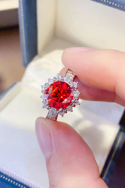 Radiant Red Halo Cocktail Ring 2K Moissanite 925 Sterling Silver