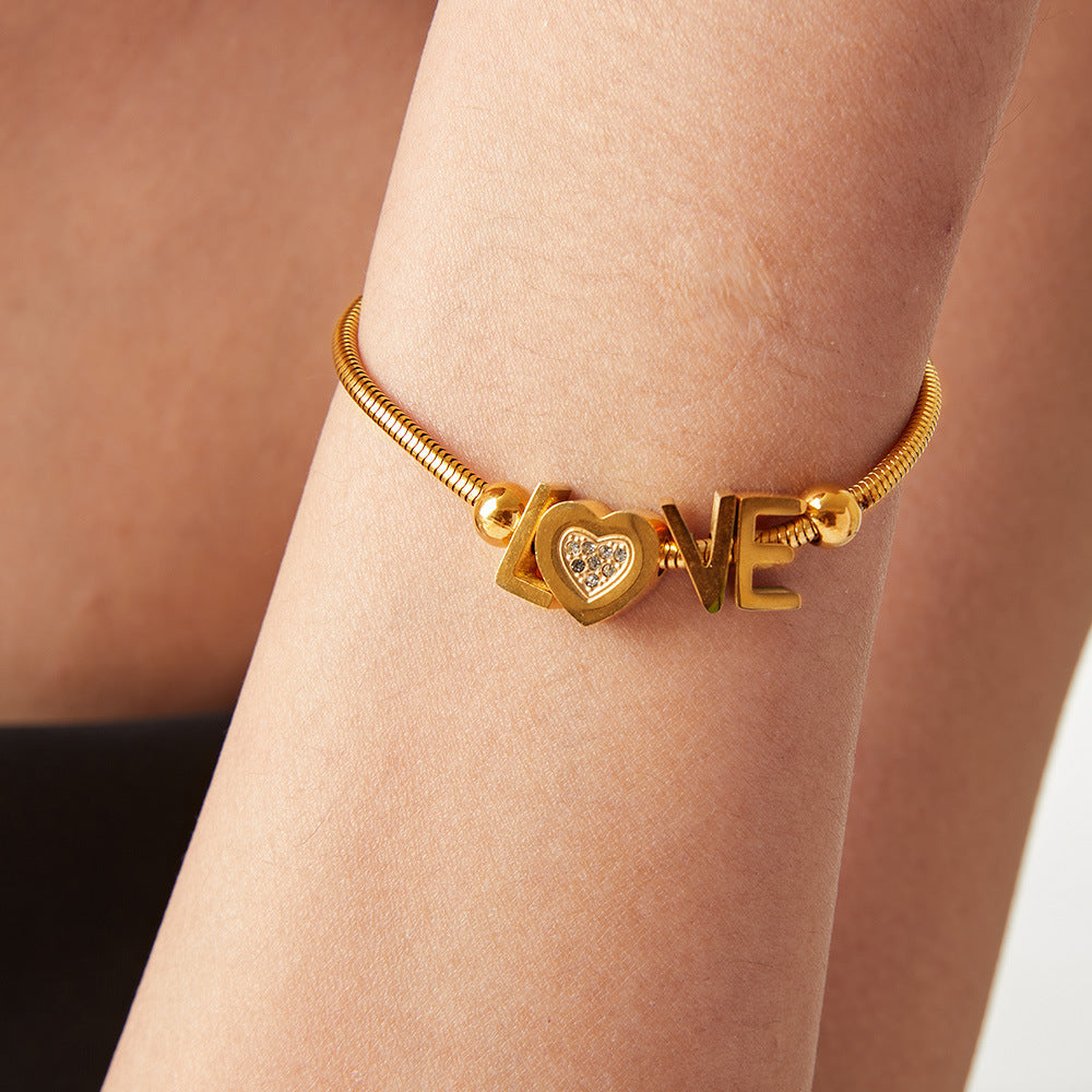 L❤️VE 18K Gold-plated Rhinestone Bracelet