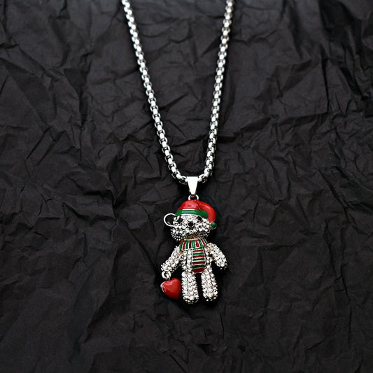 Holiday Festive Teddy Bear Necklace