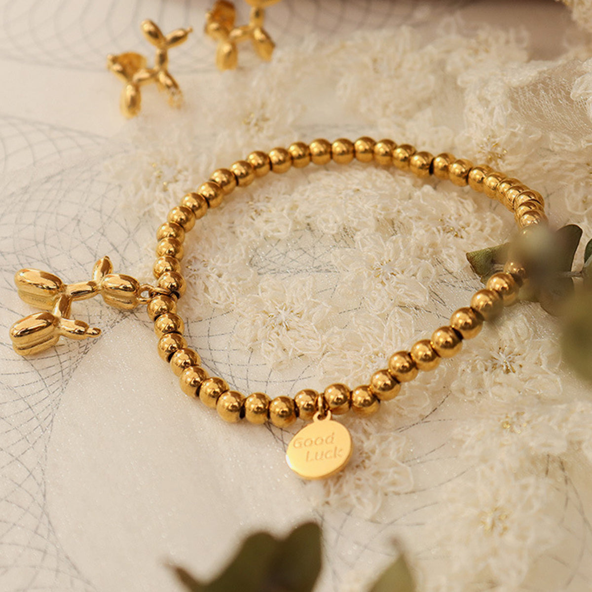 Poodle Charm Bracelet 18K Gold-Plated Titanium Steel