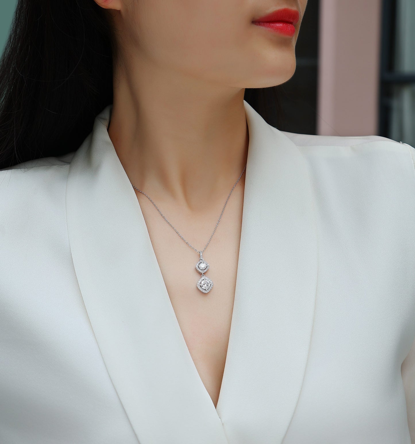 Exquisite Duo Moissanite Pendant Necklace