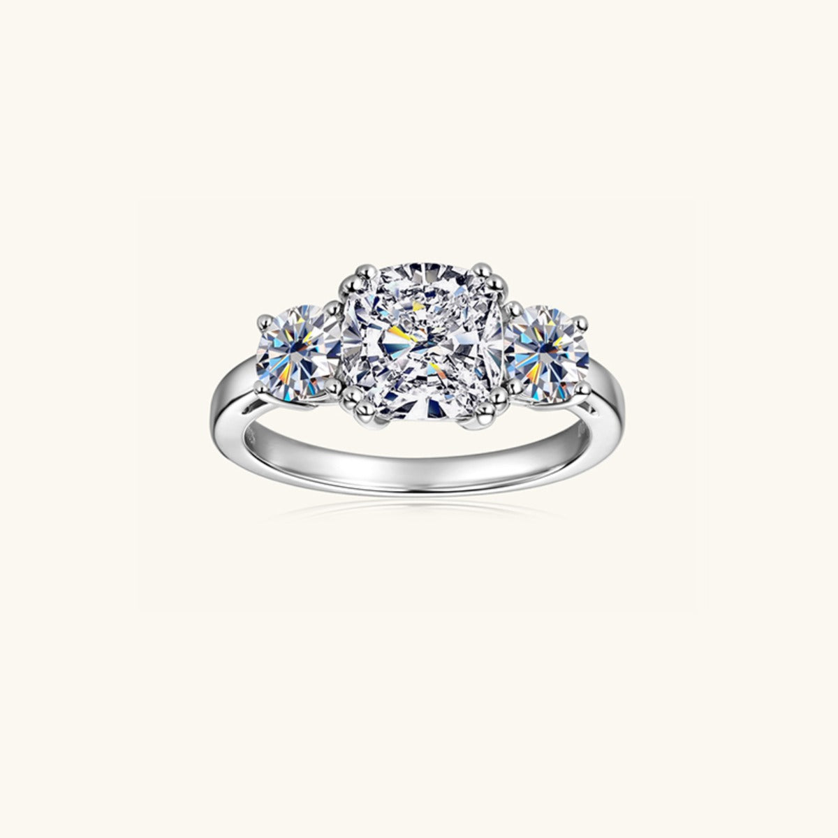 Timeless Trio Moissanite Ring Platinum Plated 925 Sterling Silver Ring