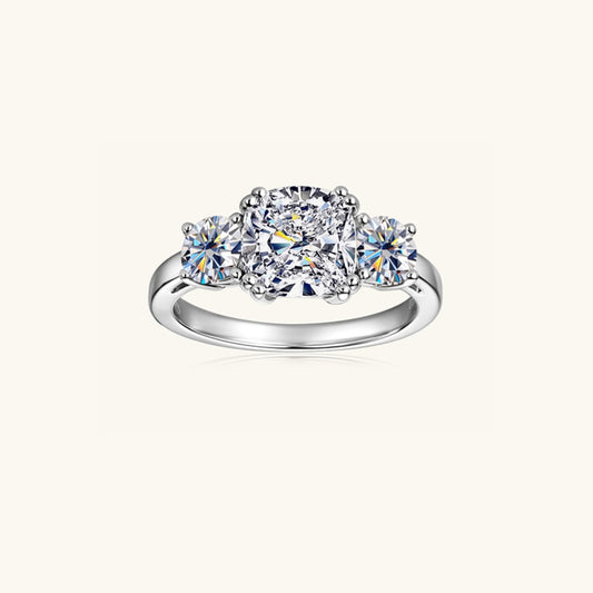 Timeless Trio Moissanite Ring Platinum Plated 925 Sterling Silver Ring