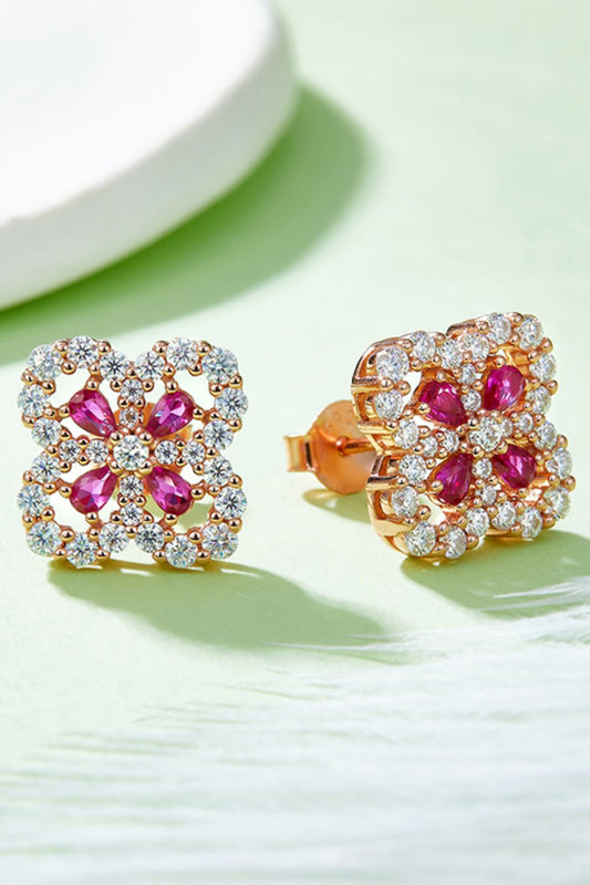 Cultivated Ruby Flower Earrings