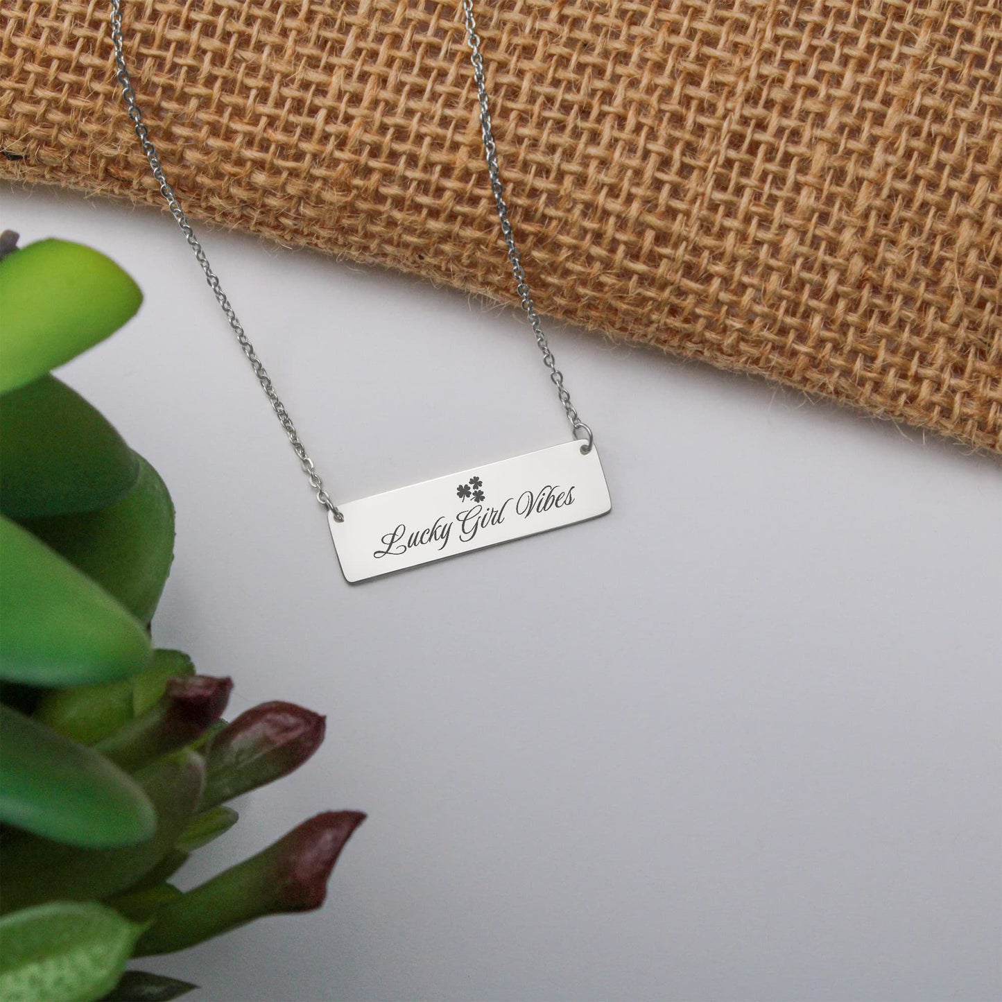 Charm & Dazzle Good Luck Energy Horizonal Bar Clover Necklace