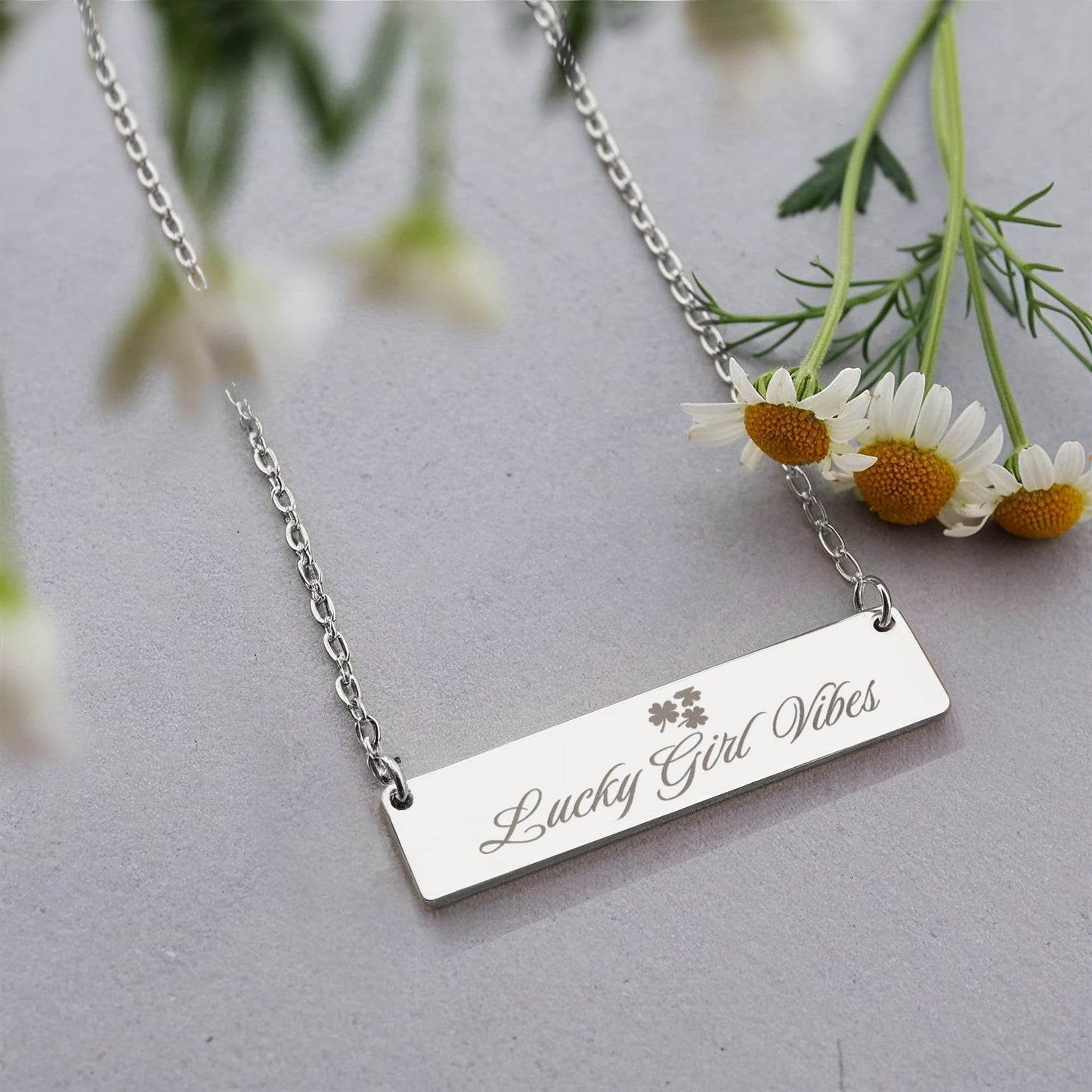 Charm & Dazzle Good Luck Energy Horizonal Bar Clover Necklace