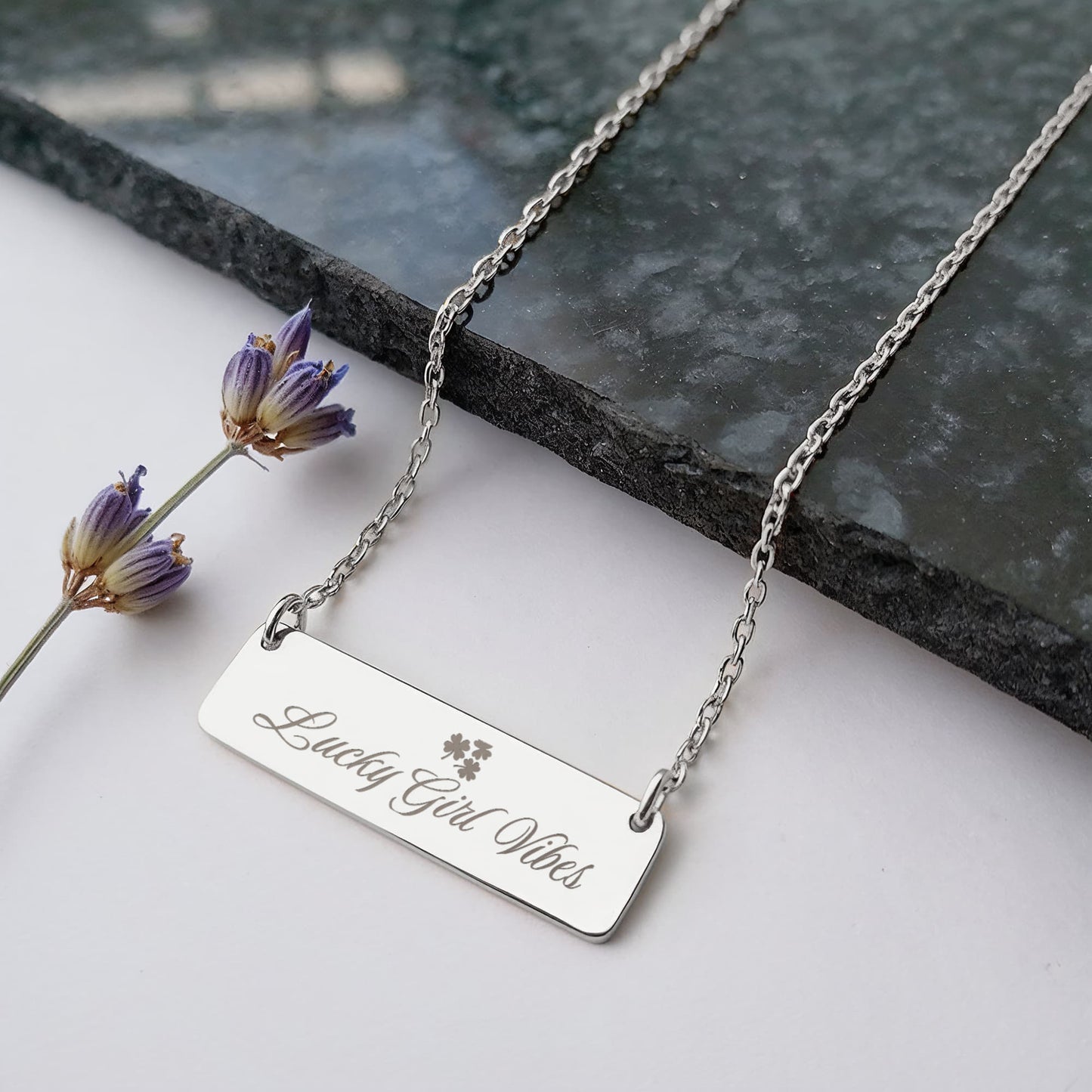 Charm & Dazzle Good Luck Energy Horizonal Bar Clover Necklace