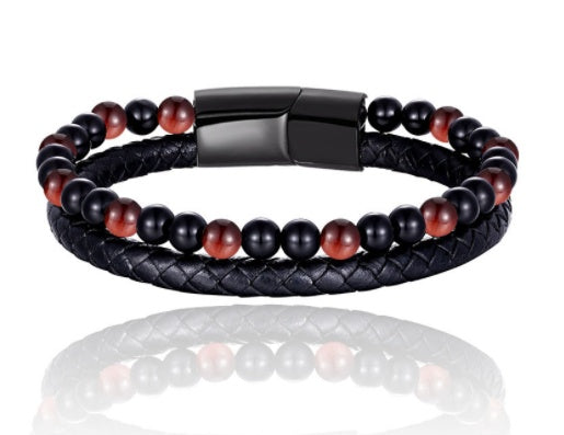 Leather & Lava Natural Stone Men's Bracelet