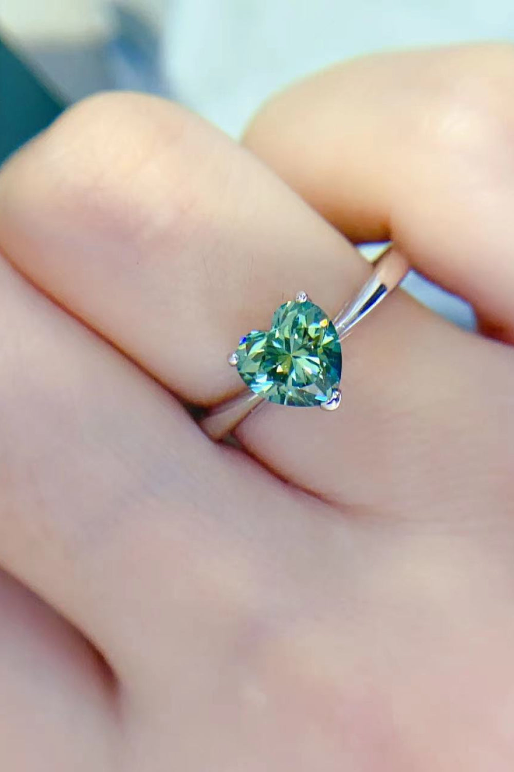 Chartreuse Moissanite Heart Ring 925 in Sterling Silver Platinum Plating