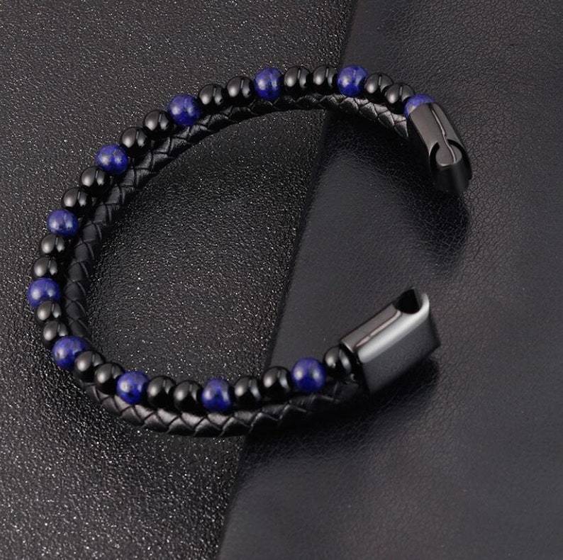 Leather & Lava Natural Stone Men's Bracelet