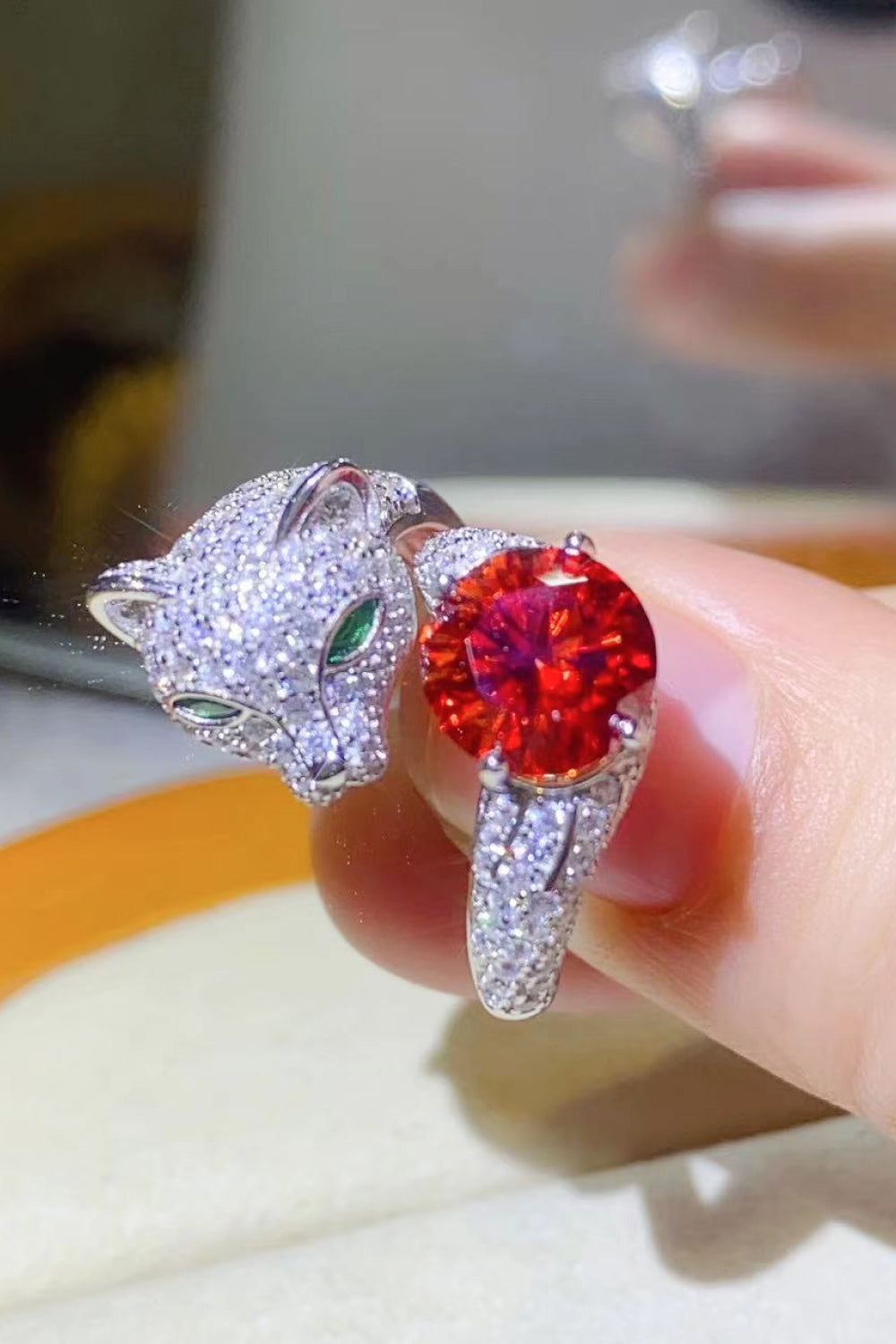 Lioness 2 Carat Red or White Moissanite Ring