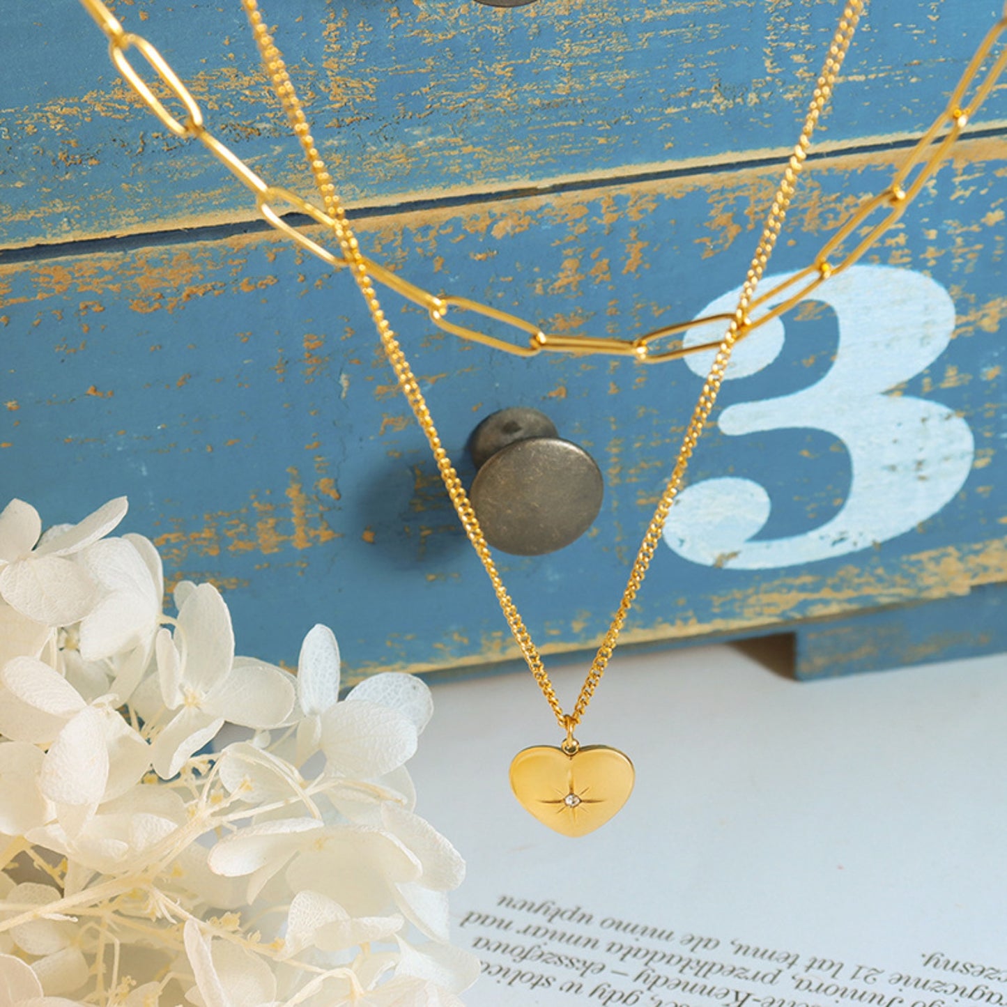 Double Layered Heart Charm Pendant Necklace