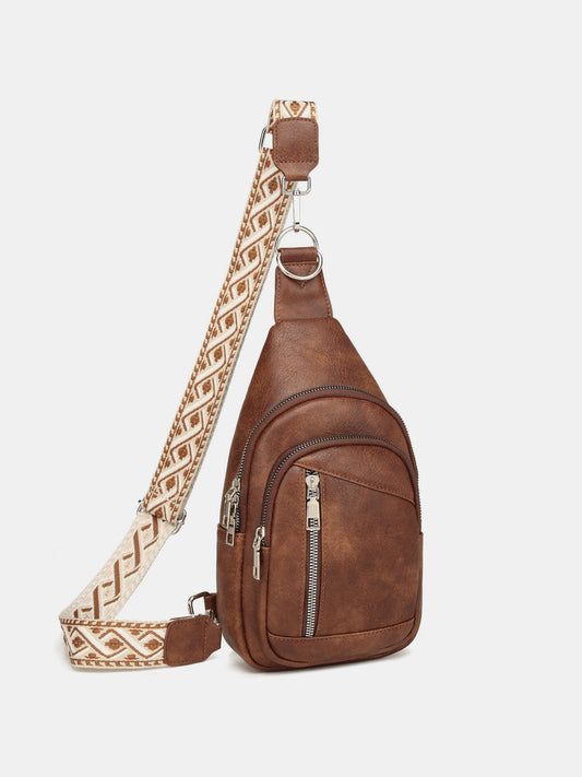 Southwest Sling PU Leather Crossbody Bag with Two Detachable Straps