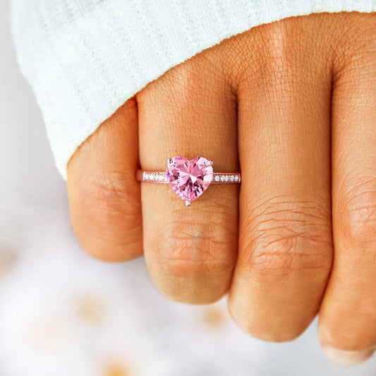 Rose Gold Pink Heart Zircon Ring