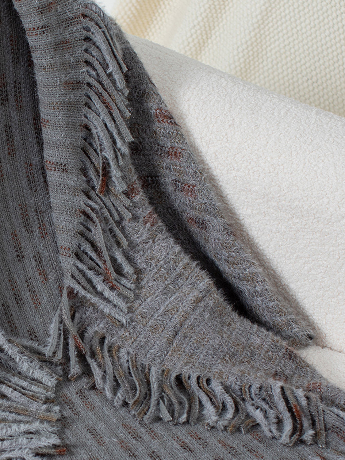 Soft Tones Fringe Open Front Poncho