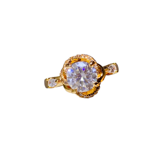 La Fleur Moissanite &  Zircon 925 Sterling Silver Ring in Gold Plating
