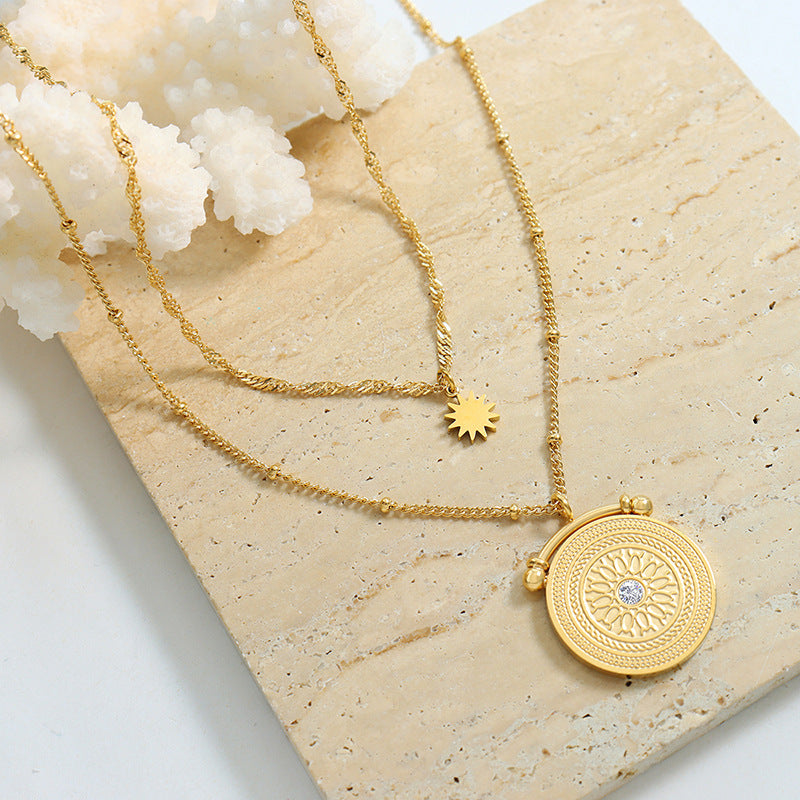 Double-Layered Necklace Gold Medallion Necklace