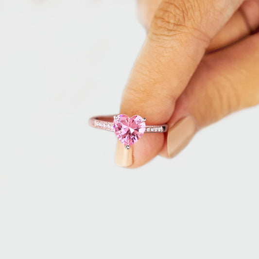 Rose Gold Pink Heart Zircon Ring