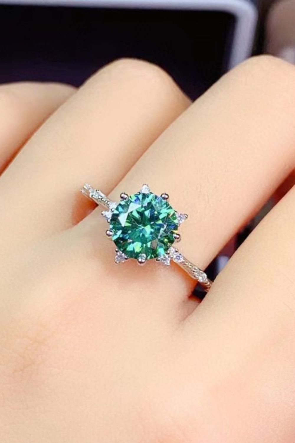Hazel Green 1K Moissanite Platinum Plated Cocktail Ring