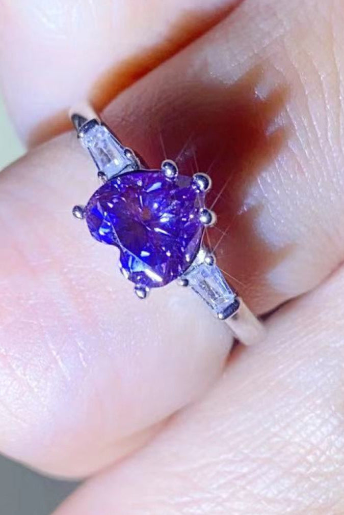 Purple Passion 1 Carat Heart-Shaped Moissanite Platinum-Plated Ring